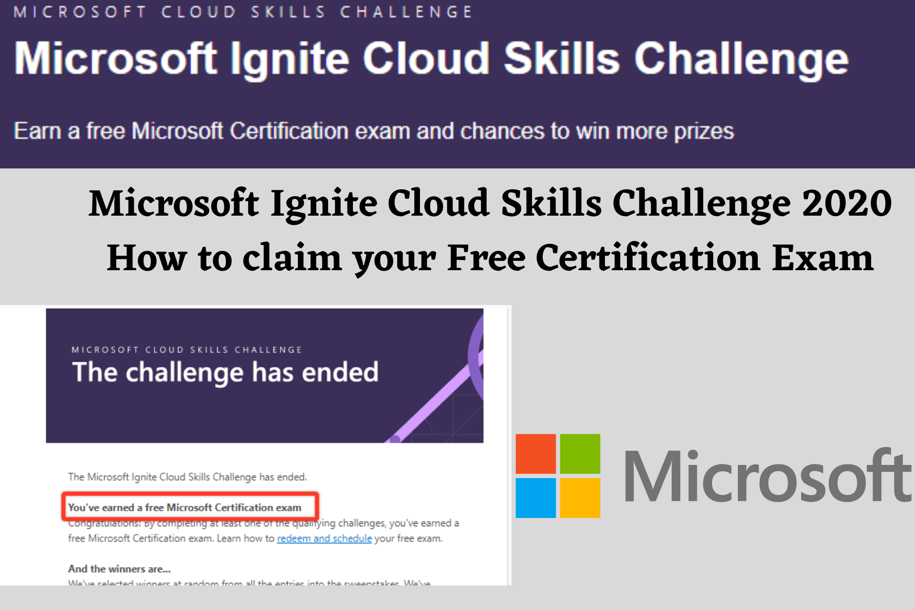 Microsoft Ignite Cloud Skills Challenge 2020 How to claim your Free