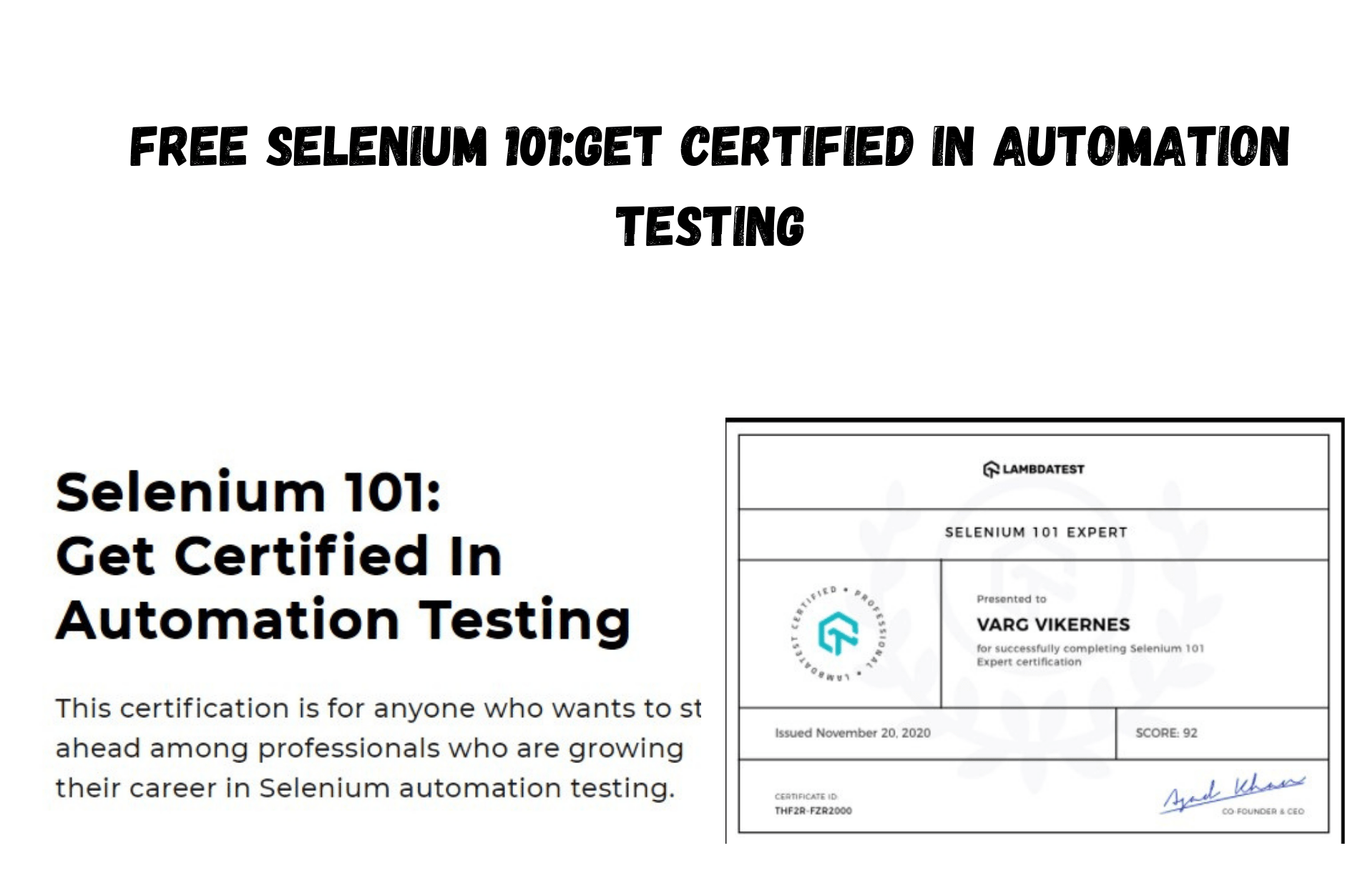 Free Selenium 101:Get Certified In Automation Testing