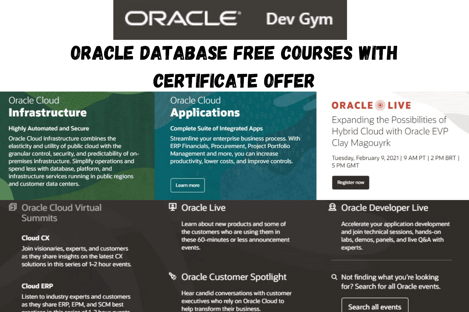 Oracle Database Free Courses with Certificate offer