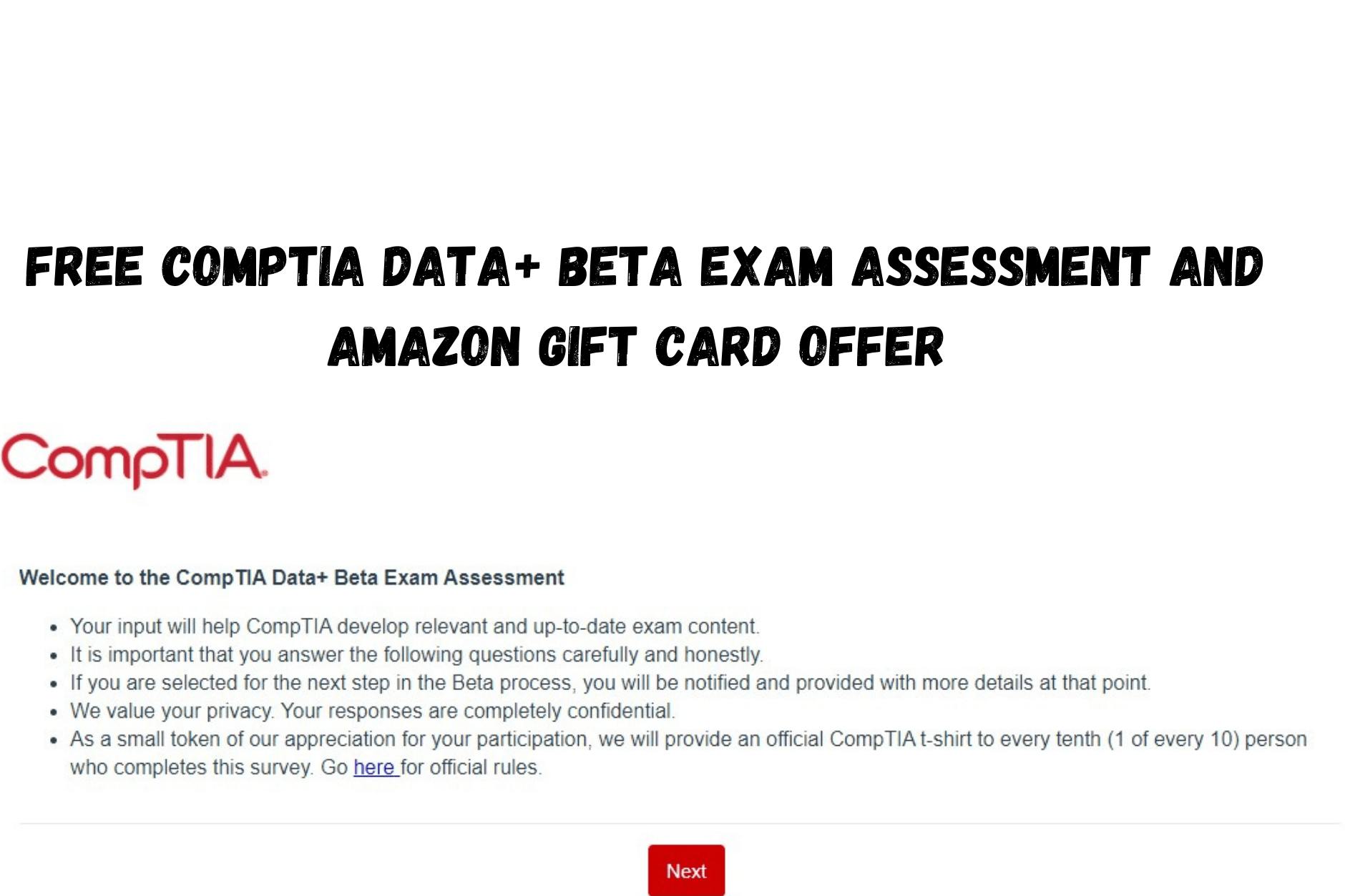 Free CompTIA Data+ Beta Exam Assessment and Amazon gift card offer