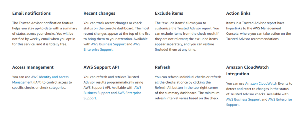 Features of AWS Trusted Advisor