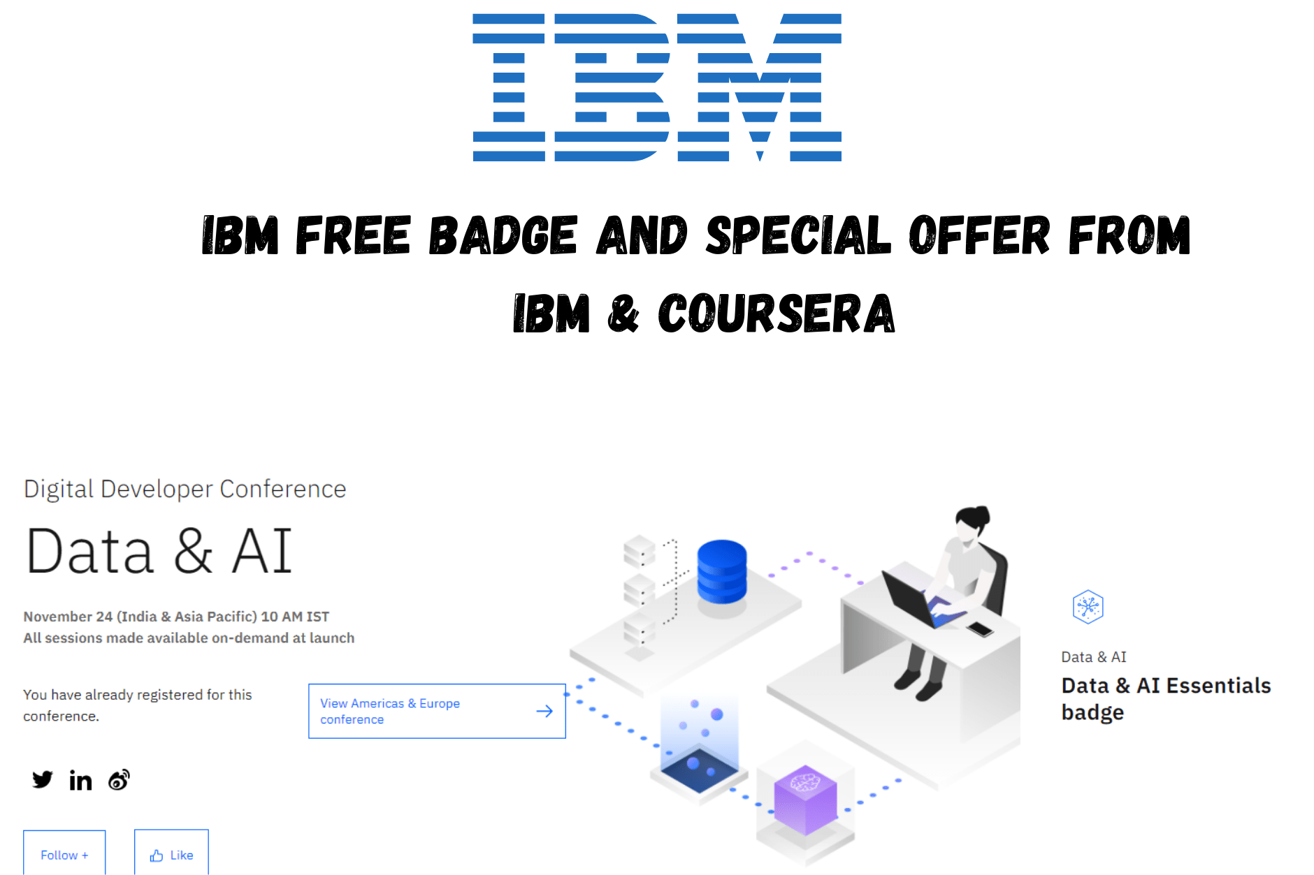 IBM free Badge and Special offer from IBM & Coursera