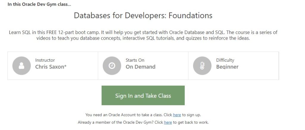Oracle Database Free Courses with Certificate offer
